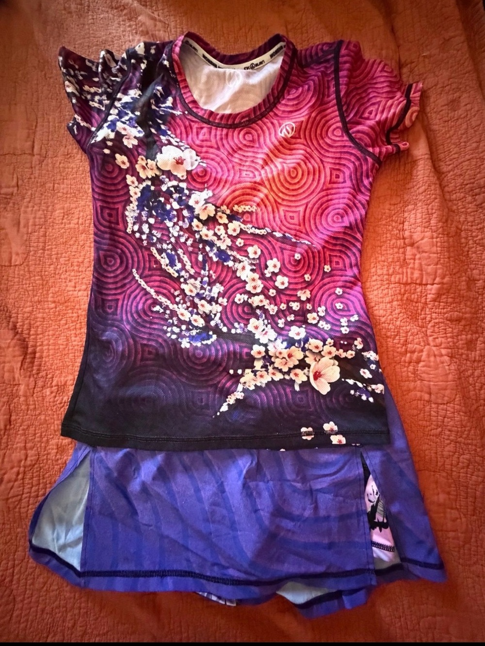 INKnBURN Purple & Pink Floral Short Sleeve Athletic Top and Skort